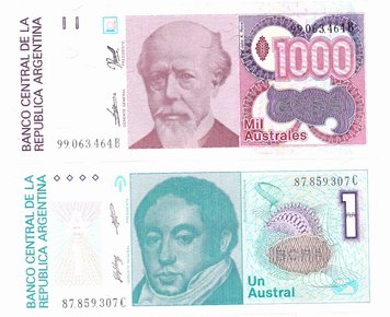 Argentina set of 2 banknotes "1 and 1000 pesos" UNC