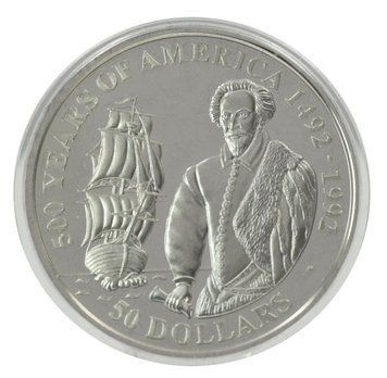 Монета Острови Кука 50 доларів 1990 Срібло Proof 500 років Відкриттю Америки &ndash; Уолтер Релі М22598 фото