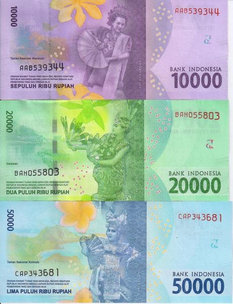 Indonesia set of 6 banknotes 2016 UNC 1000, 2000, 5000, 10000, 20,000, 50,000 rupees