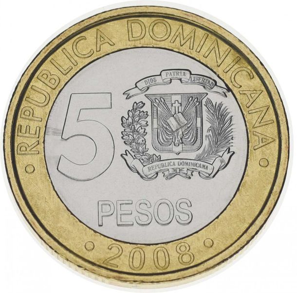 Dominican Republic 5 pesos 2008 Bimetal UNC