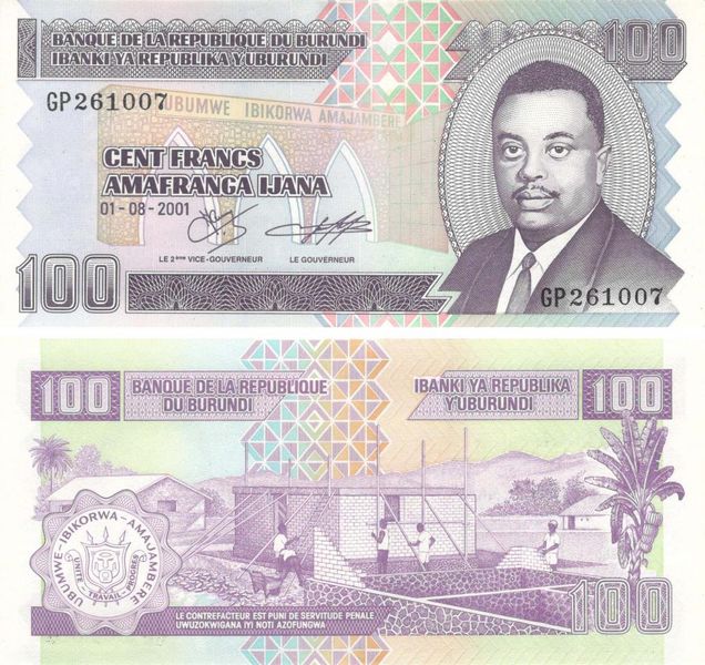 Burundi 100 francs 2001 UNC (P37c)