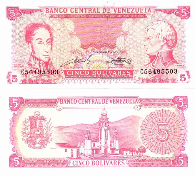 Venezuela 5 Bolivar 1989 UNC (P70)