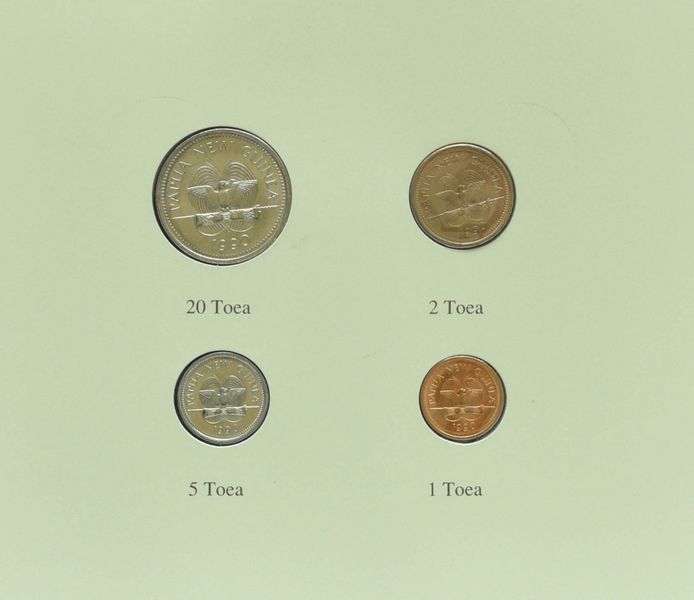 Набір монет Папуа-Нова Гвінея Набір монет 1990 UNC 1, 2, 5, 20 Тойє і 1 марка Буклет М10715 фото