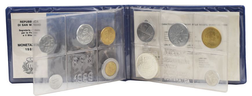 Набір монет Сан-Марино набір із 10 монет 1989 UNC 1, 2, 5, 10, 20, 50, 100, 200, 500, 1000 лір (срібло) М23375 фото