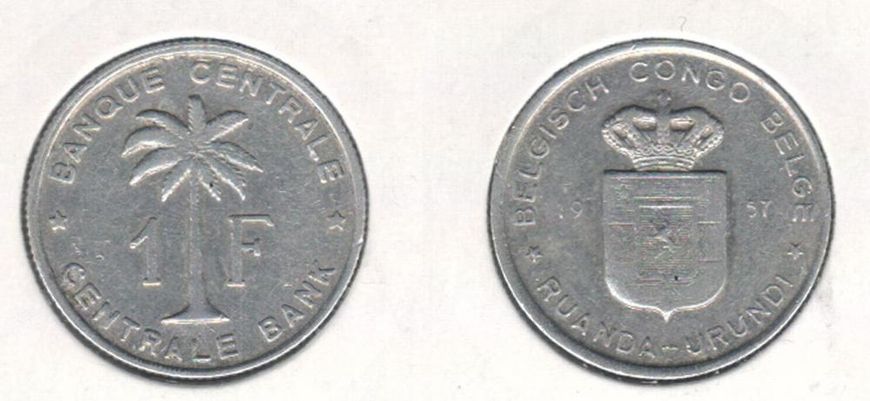 Congo Belgian 1 franc 1957 VF (km # 4)