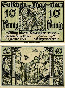 Banknote Germany Notgeld 10 pfennig 1922 F-VF Thale Variety 2
