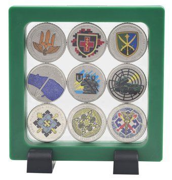 Coins set Ukraine set of 9 coins of 10 hryvnia 2022-2024 UNC Armed Forces of Ukraine (AFU) on a stand Colored