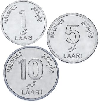 Maldives set of 3 coins 2012 UNC 1, 5, 10 laari