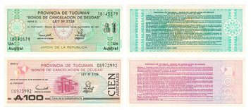 Argentina set of 2 banknotes 1991 "Province of Tucuman" UNC