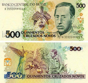 Banknote Brazil 500 Cruzado 1990 UNC Bird - Hummingbird (P222)