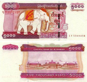 Банкнота М'янма (Бірма) 5000 к'ят 2014 UNC Слон (P83) Б17668 фото