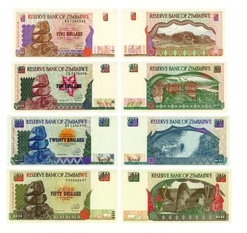 Zimbabwe set of 4 banknotes 1997 UNC 5, 10, 20, 50 dollars (P5-P8)