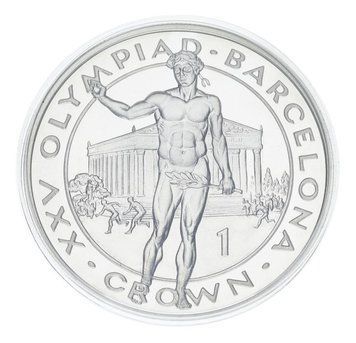 Монета Гібралтар 1 крона 1991 Срібло Proof XXV Літні Олімпійські ігри в Барселоні 1992 - Переможець Олімпіади М23290 фото