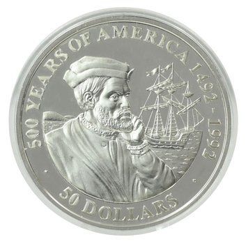 Монета Острови Кука 50 доларів 1990 Срібло Proof 500 років Відкриттю Америки &ndash; Жак Картьє М22599 фото