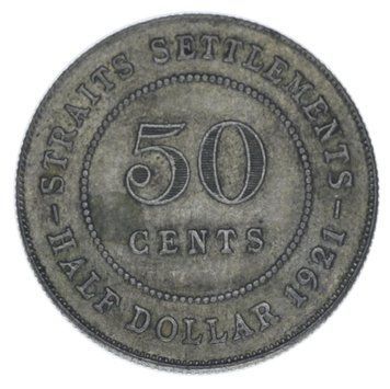 Монета Великобританія 50 центів 1921 Срібло F-VF Стрейтс-Сетлментс (Ag 500, 8,42 грама) М22665 фото