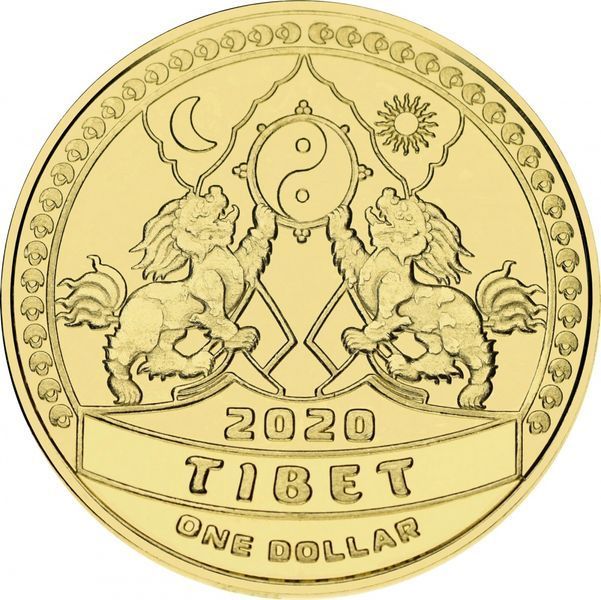 Монета Тибет 1 доллар 2020 UNC Коронавирус COVID-19 STOP М13814 фото
