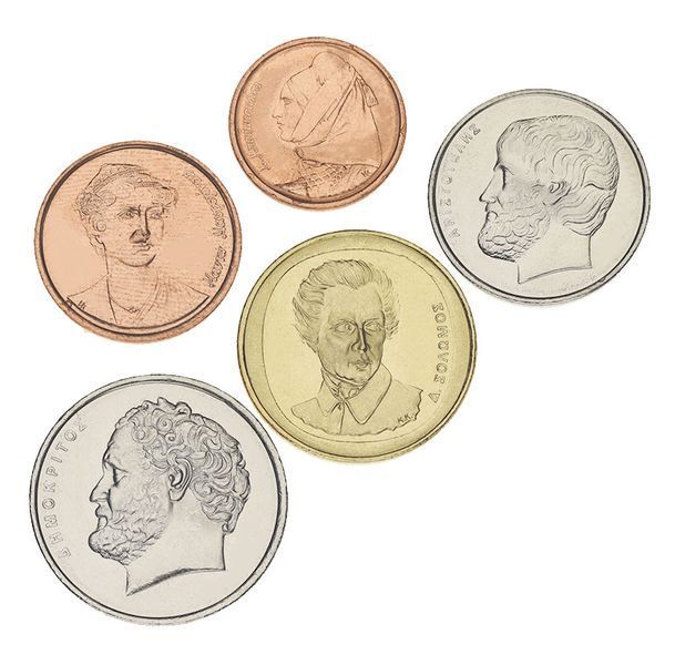Coins set Greece set of 5 coins 1990-2000 UNC 1, 2, 5, 10, 20 drachma