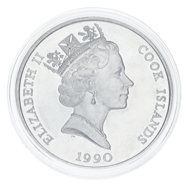 Монета Острова Кука 50 долларов 1990 Серебро Proof Вымирающие виды животных - Африканский слон М21185 фото