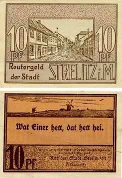 Banknote Germany Notgeld 10 pfennig 1922 F-VF Neustrelitz