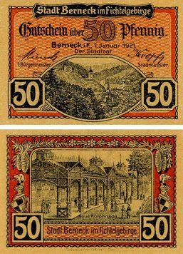 Banknote Germany Notgeld 50 pfennig 1921 F-VF Berneck