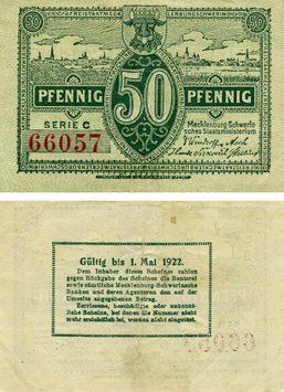Banknote Germany Notgeld 50 pfennig 1922 F-VF Mecklenburg Variety 2
