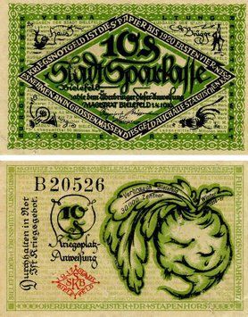 Banknote Germany Notgeld 10 pfennig 1919 F-VF Bielefeld Variety 1