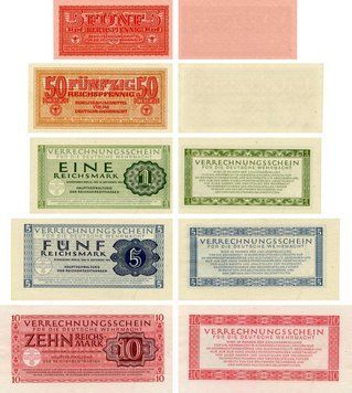 Banknotes set Germany set of 5 banknotes 1942&ndash;1944 VF-AU 5, 50 pfennigs, 1, 5, 10 marks