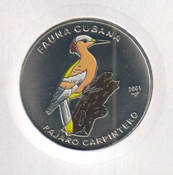Куба 1 песо 2001 &laquo;Кубинская фауна - Кубинский зелёный дятел&raquo; UNC (KM#829) М06900 фото