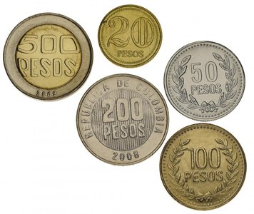 Colombia set of 5 coins 1994-2012 AU-UNC 20, 50, 100, 200, 500 pesos