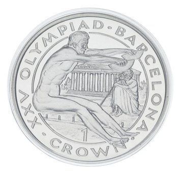 Монета Гібралтар 1 крона 1991 Срібло Proof XXV Літні Олімпійські ігри в Барселоні 1992 - Стрибки у довжину М23291 фото