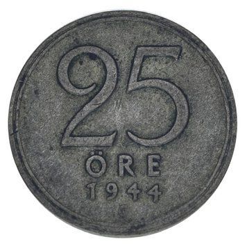 Монета Швеція 25 ере 1944 Срібло F-VF (Ag 400, 2,32 грама) М22666 фото