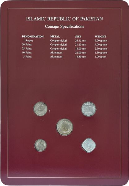 Пакистан Набор монет 1988 UNC 5, 10, 25, 50 пайса, 1 рупия и 1 марка в сувенирной упаковке М10717 фото