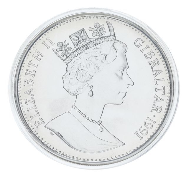 Монета Гібралтар 1 крона 1991 Срібло Proof XXV Літні Олімпійські ігри в Барселоні 1992 - Стрибки у довжину М23291 фото