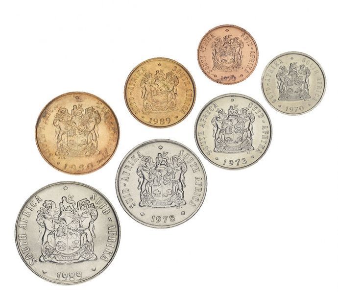 Набір монет ПАР набір з 7 монет 1970-1990 AU-UNC 0,5, 1, 2, 5, 10, 20, 50 центів М16356 фото