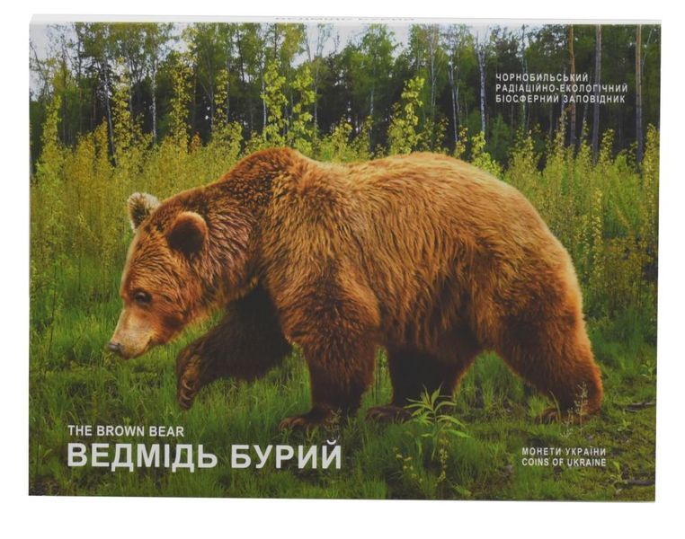 Монета Украина 5 гривен 2022 UNC Чернобыль. Возрождение. Бурый медведь в сувенирной упаковке М17158 фото