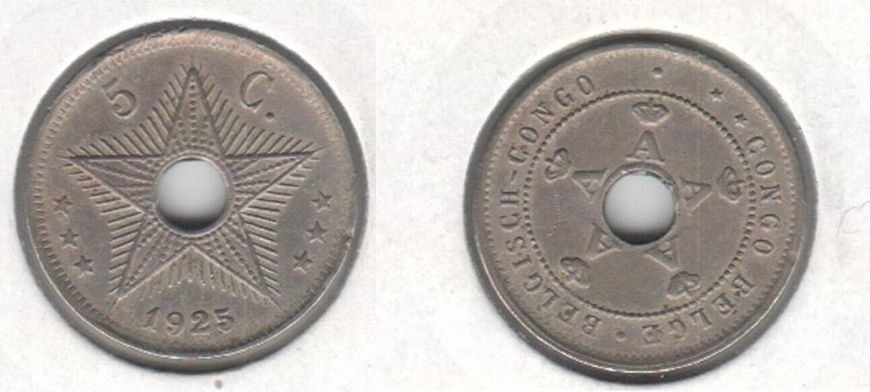 Congo Belgian 5 centimes 1925 VF (km # 17)