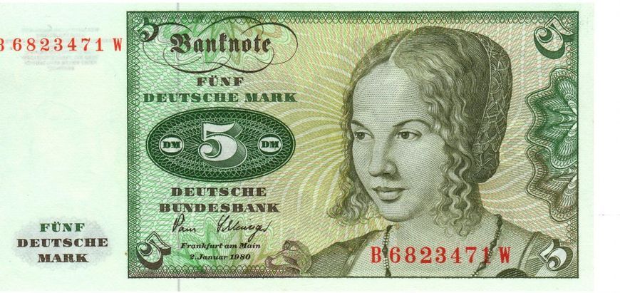 Банкнота Германия 5 марок 1980 UNC ФРГ (P30b) Б03464 фото