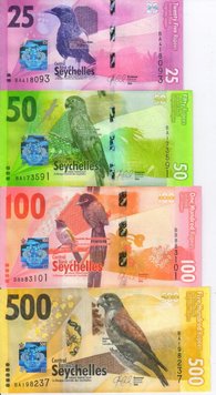 Seychelles set of 4 banknotes 2016 UNC 25, 50, 100, 500 rupees