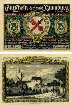 Banknote Germany Notgeld 75 pfennig 1921 F-VF Naumburg Variety 1