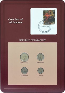 Paraguay Set of coins 1980-1984 UNC 1, 5, 10, 50 Guarani and 1 mark Booklet