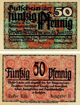 Banknote Germany Notgeld 50 pfennig 1920 F-VF Altstadt Variety 1