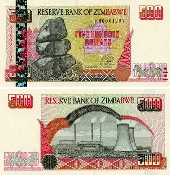 Banknote Zimbabwe 500 Dollars 2001 UNC (P10)