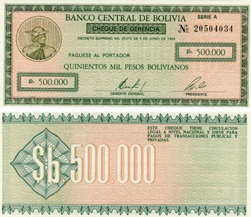 Bolivia 500000 bolivian 1984 UNC (P189)