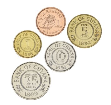 Guyana set of 5 coins 1989-1991 AU-UNC 1, 5, 10, 25 cents, 1, dollar