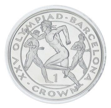 Монета Гібралтар 1 крона 1991 Срібло Proof XXV Літні Олімпійські ігри в Барселоні 1992 - Біг М23292 фото