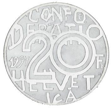 Монета Швейцарія 20 франків 1997 Срібло UNC 200 років від дня народження Єремії Готхельфа М17840 фото
