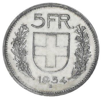 Монета Швейцарія 5 франків 1954 Срібло F-VF М19253 фото