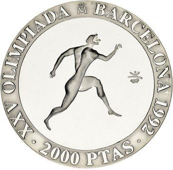 Монета Іспанія 2000 песет 1990 Срібло UNC Олімпійські ігри в Барселоні в 1992 році Грецький біг (KM#864) М12178 фото