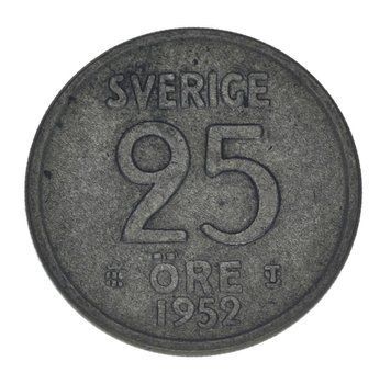 Монета Швеція 25 ере 1952 Срібло F-VF (Ag 400, 2,32 грама) М22667 фото
