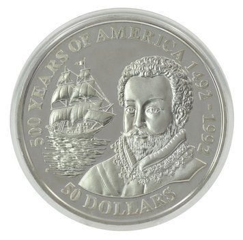 Монета Острови Кука 50 доларів 1990 Срібло Proof 500 років Відкриттю Америки &ndash; Сір Френсіс Дрейк М22601 фото